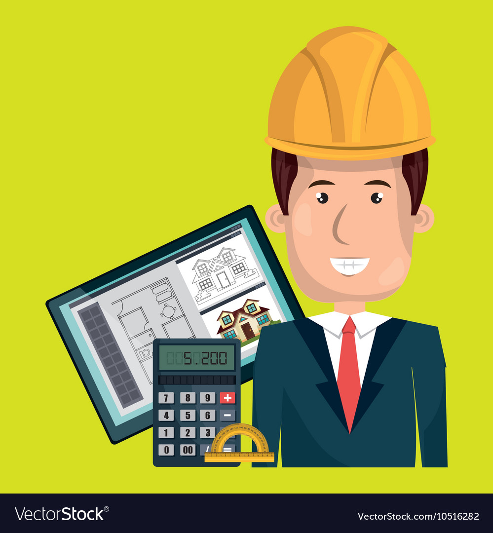Man architect protractor calculator