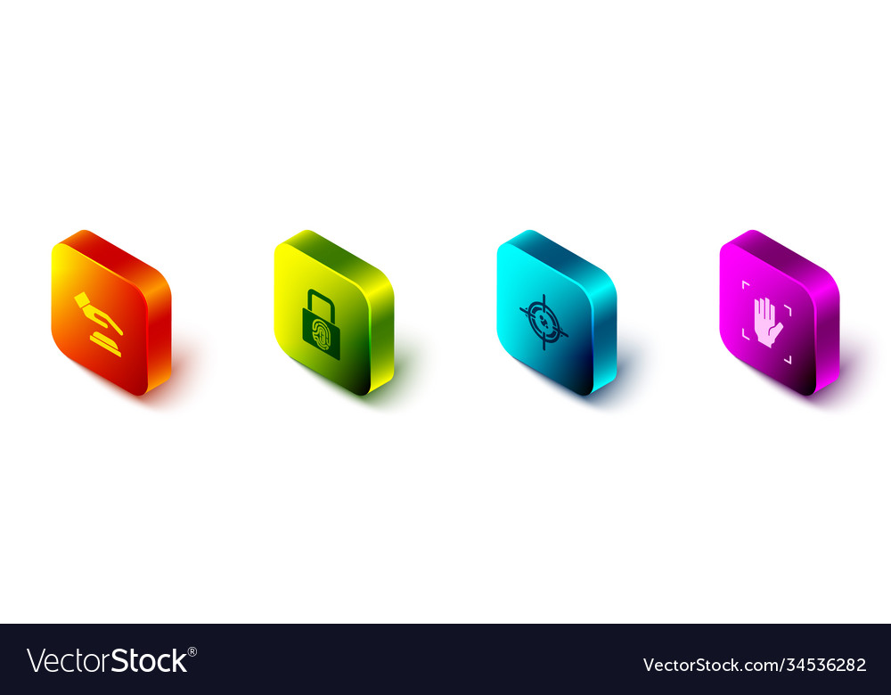 Set isometric palm print recognition fingerprint vector image Set isometric palm print recognition fingerprint