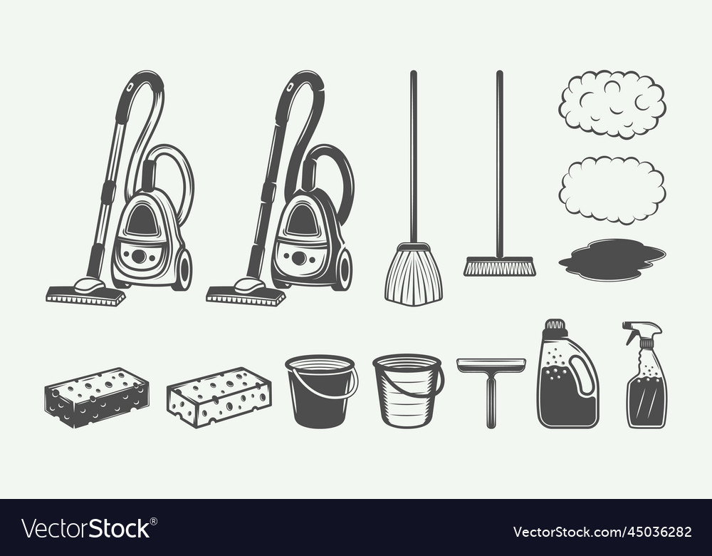 Set of retro cleaning design elements in vintage