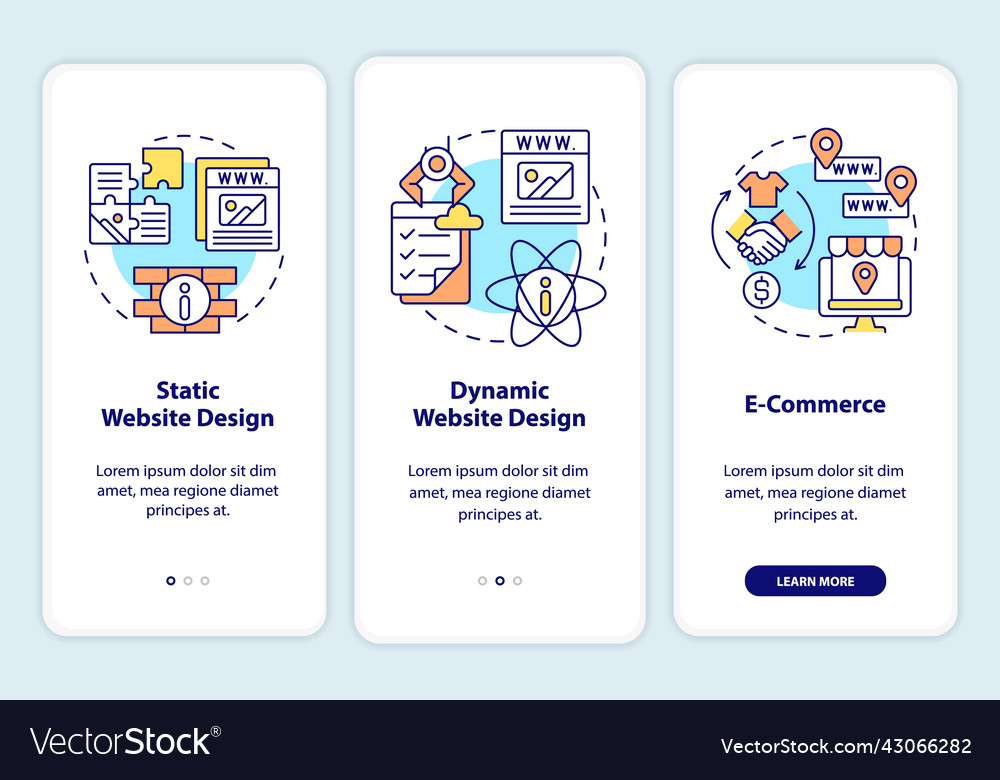 Types of website design onboarding mobile app vector image Types of website design onboarding mobile app