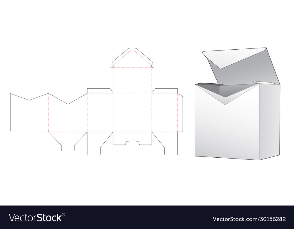 V shaped inclosed packaging box die cut template Vector Image