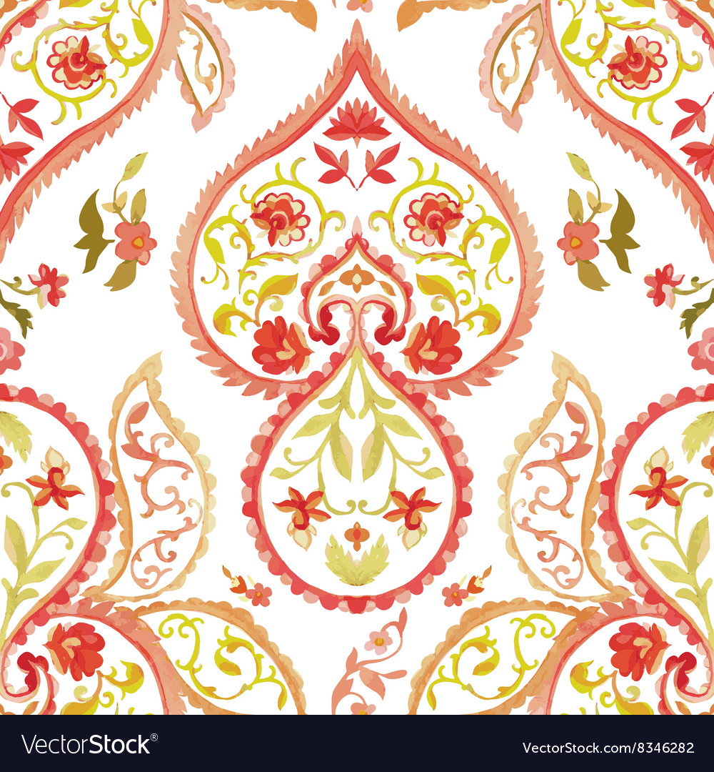 Watercolor paisley seamless background Royalty Free Vector