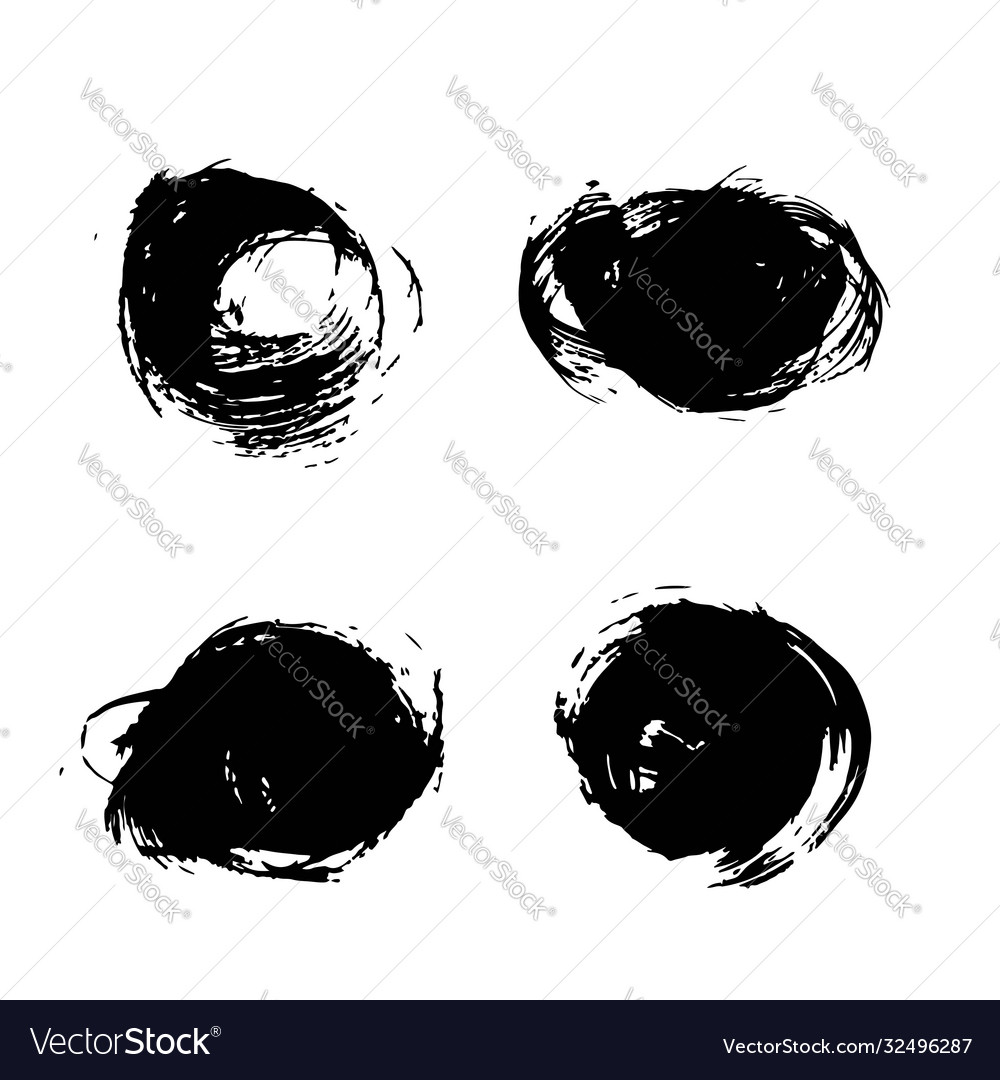 Black abstract round random set brush strokes