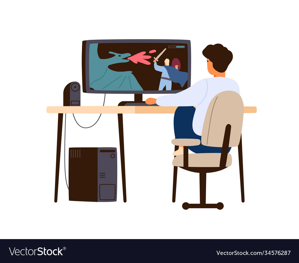 Premium Vector  A boy plays online games with a set of computer devices  online gaming oneline drawing