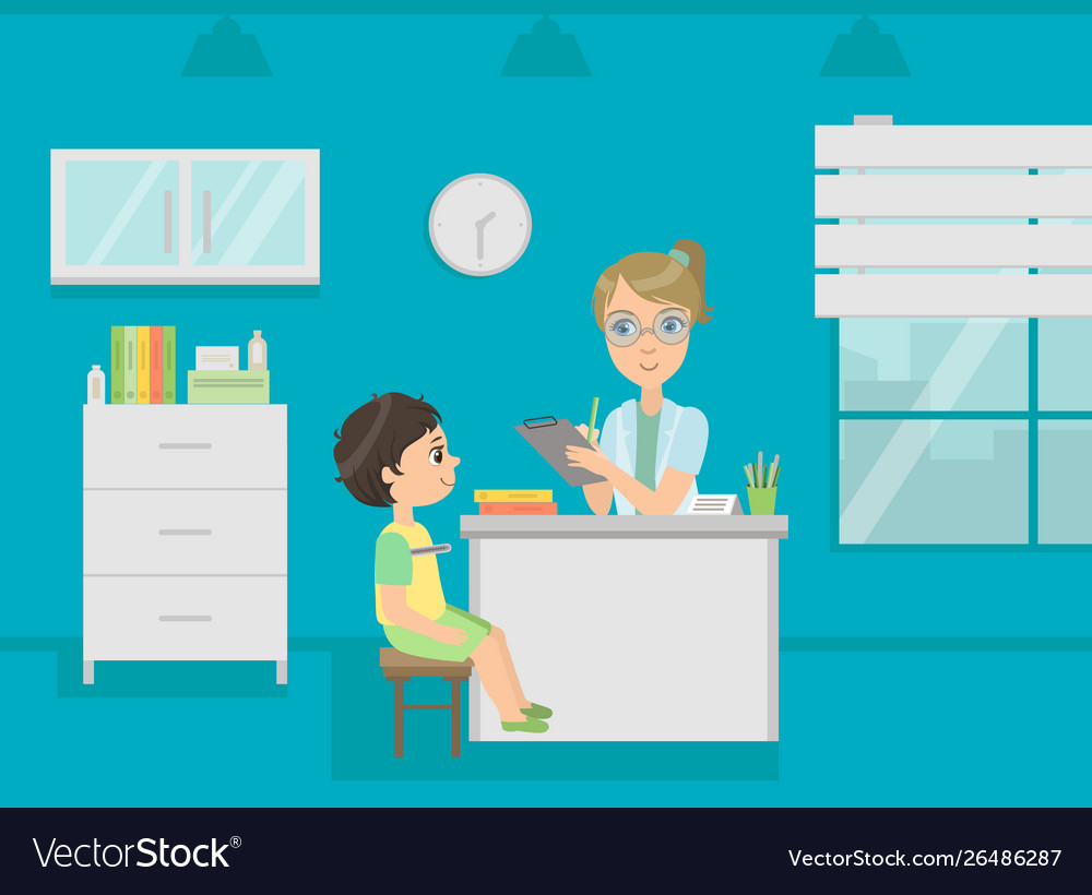 Female pediatrician doctor consulting boy patient Vector Image