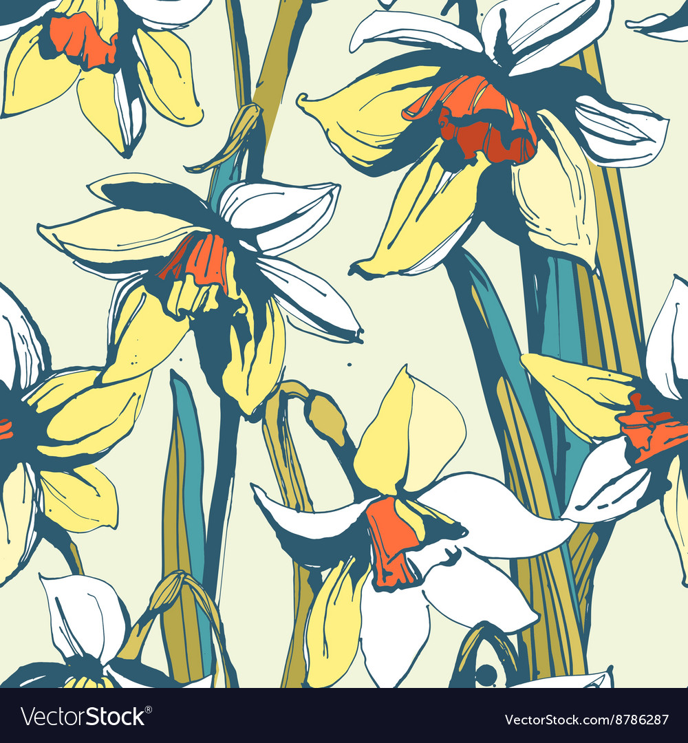 Floral flower narcissus seamless hand drawn