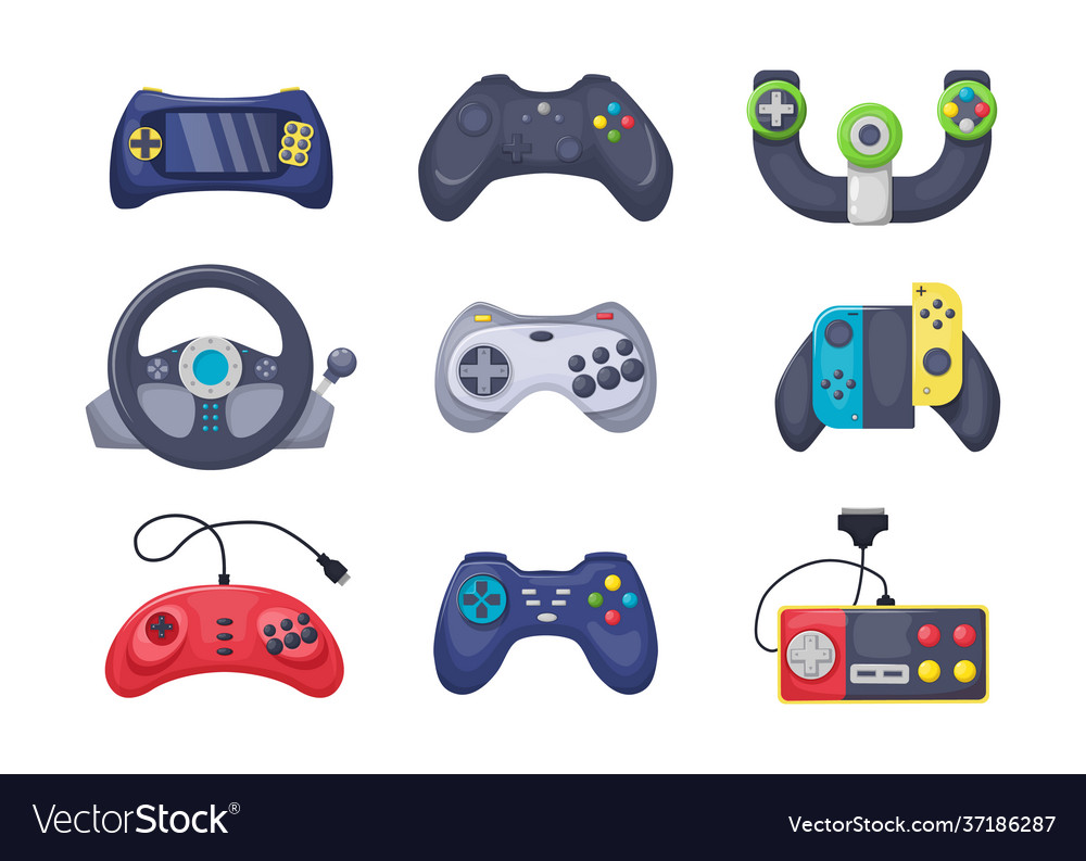 Game console objects set gamepad playing joystick