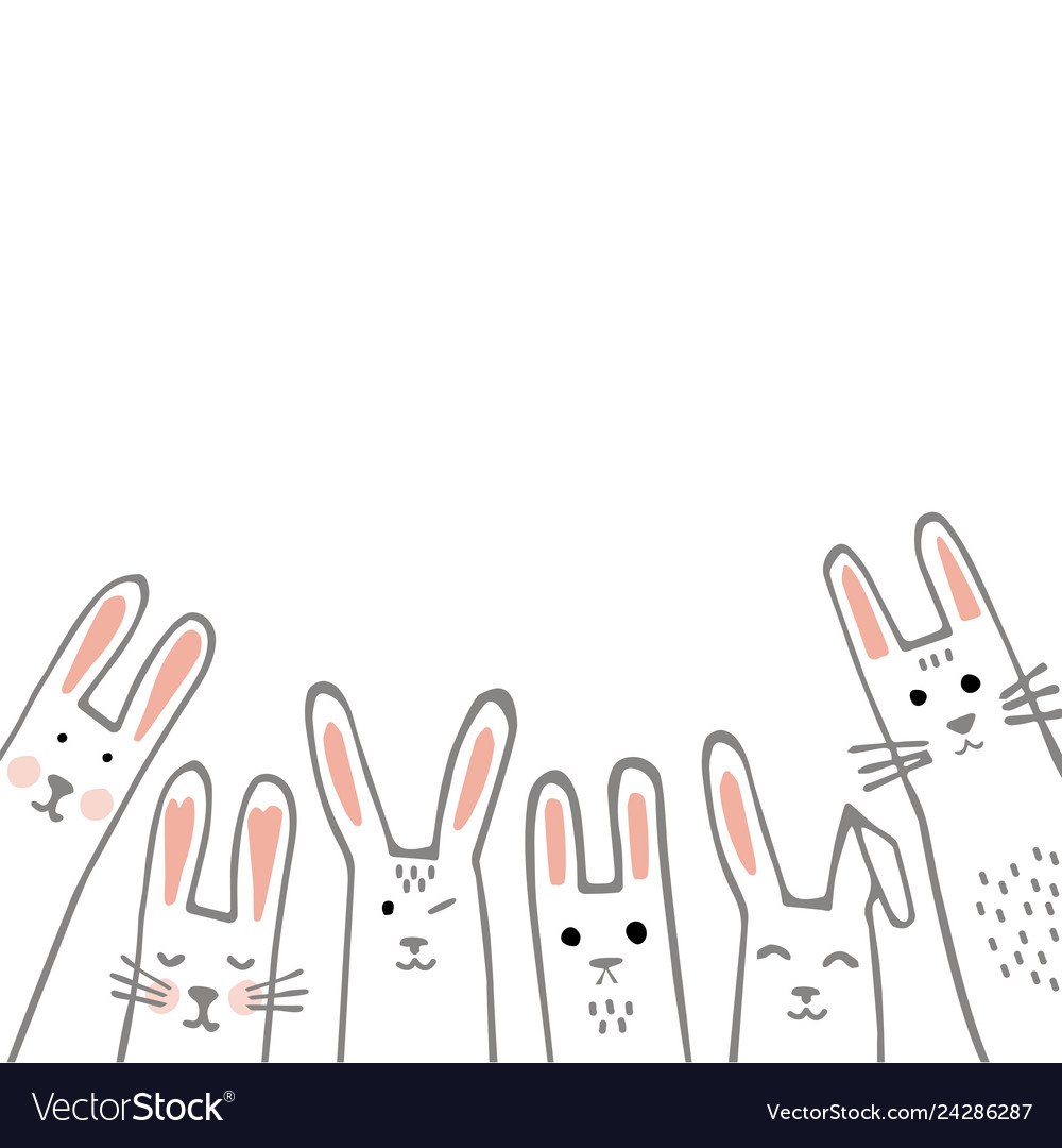 Happy Easter Banner Frame With Funny Bunny Faces Vector Image
