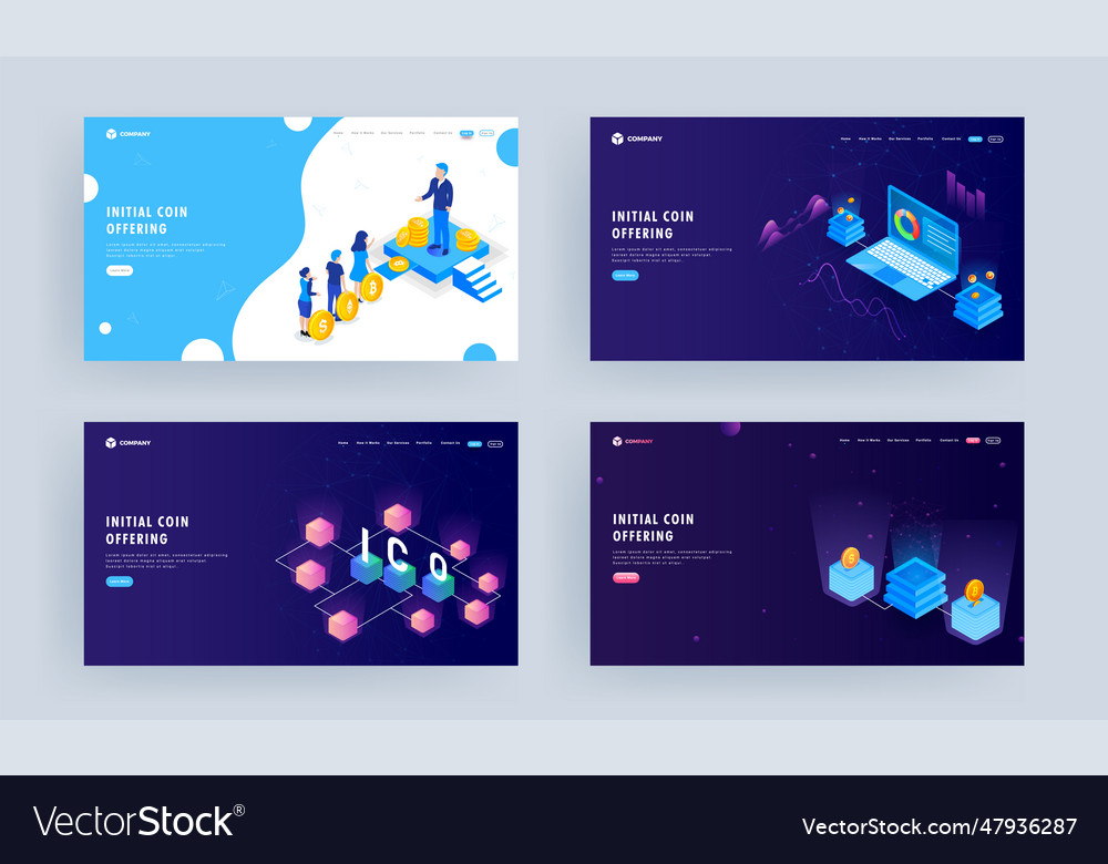 Initial coin offering concept based landing page Vector Image