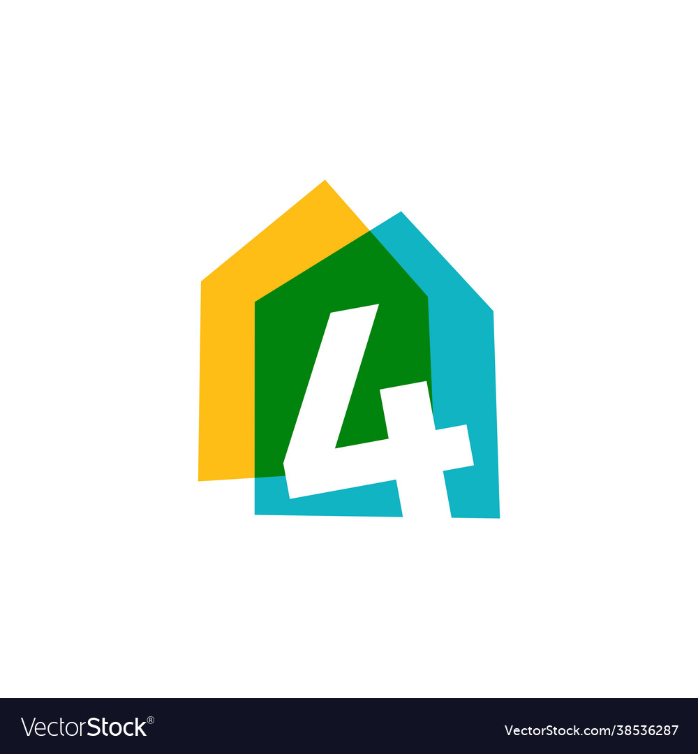 Nummer vier 4 Haus zuhause überlappende Farbe Logo