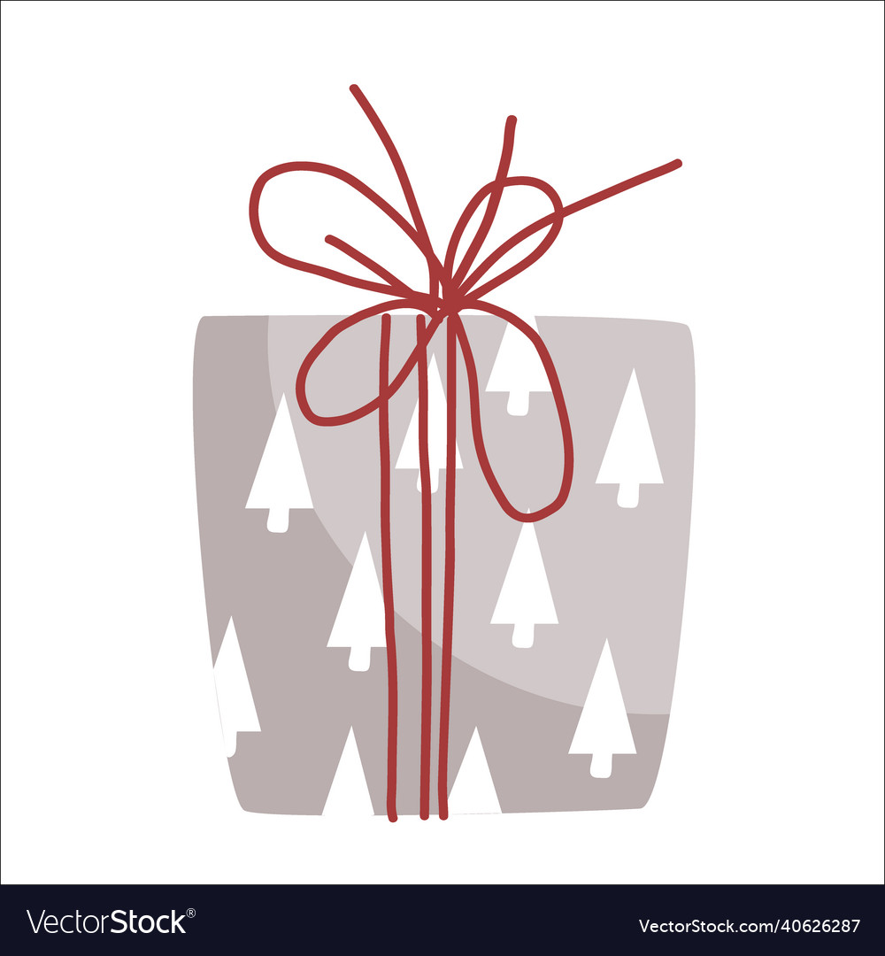 Present box with white tree ornament and red rope Vector Image