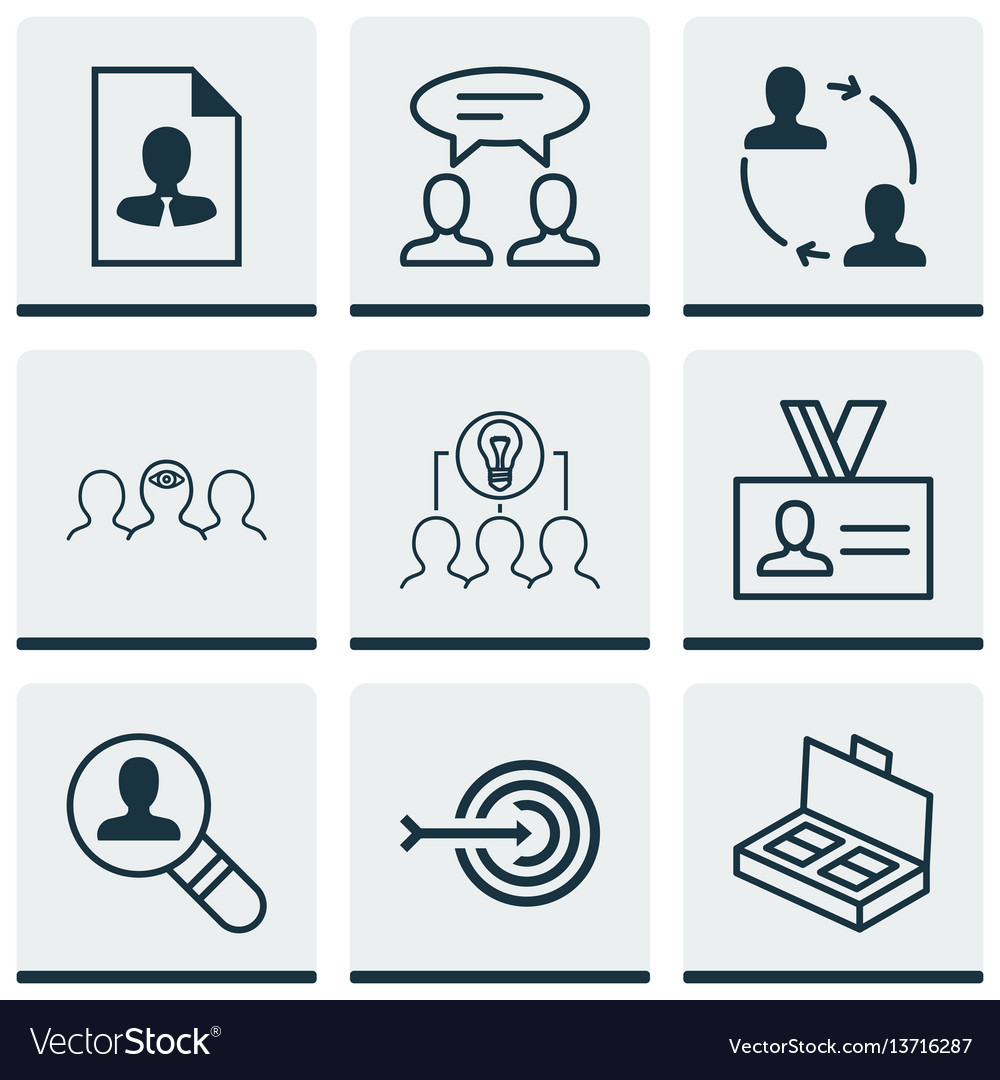Set of 9 business management icons includes open vector image Set of 9 business management icons includes open