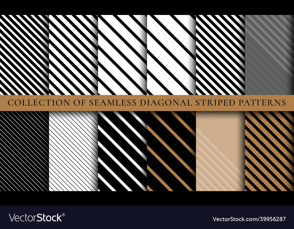 Set of seamless diagonal lines patterns striped