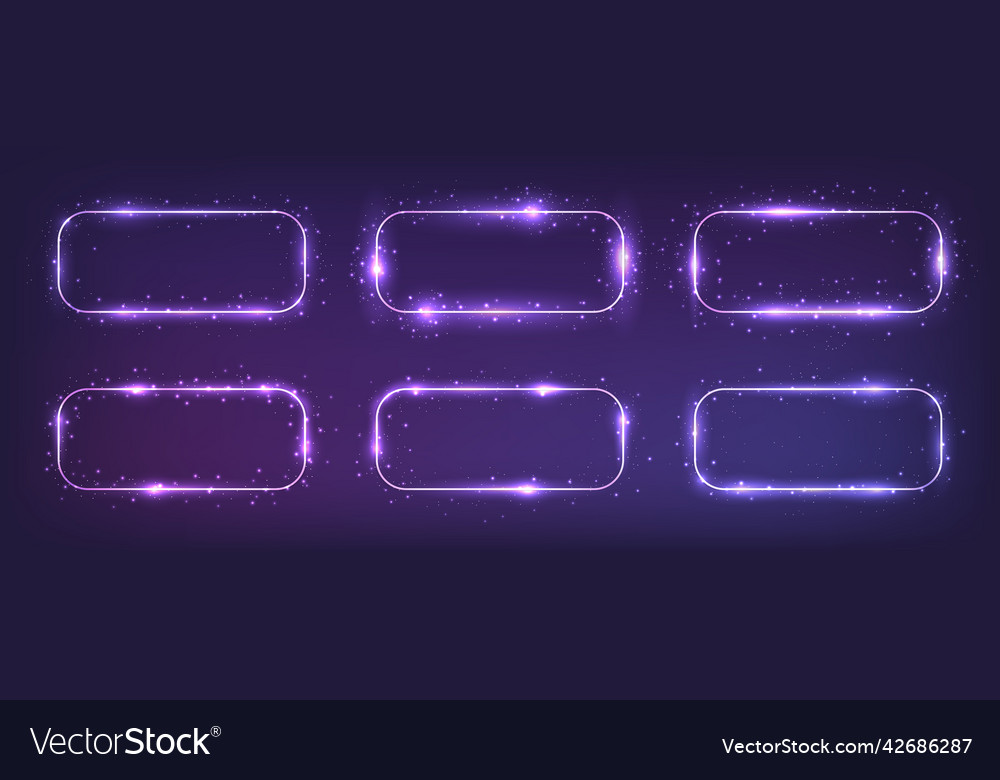 Set of six neon frames with shining effects