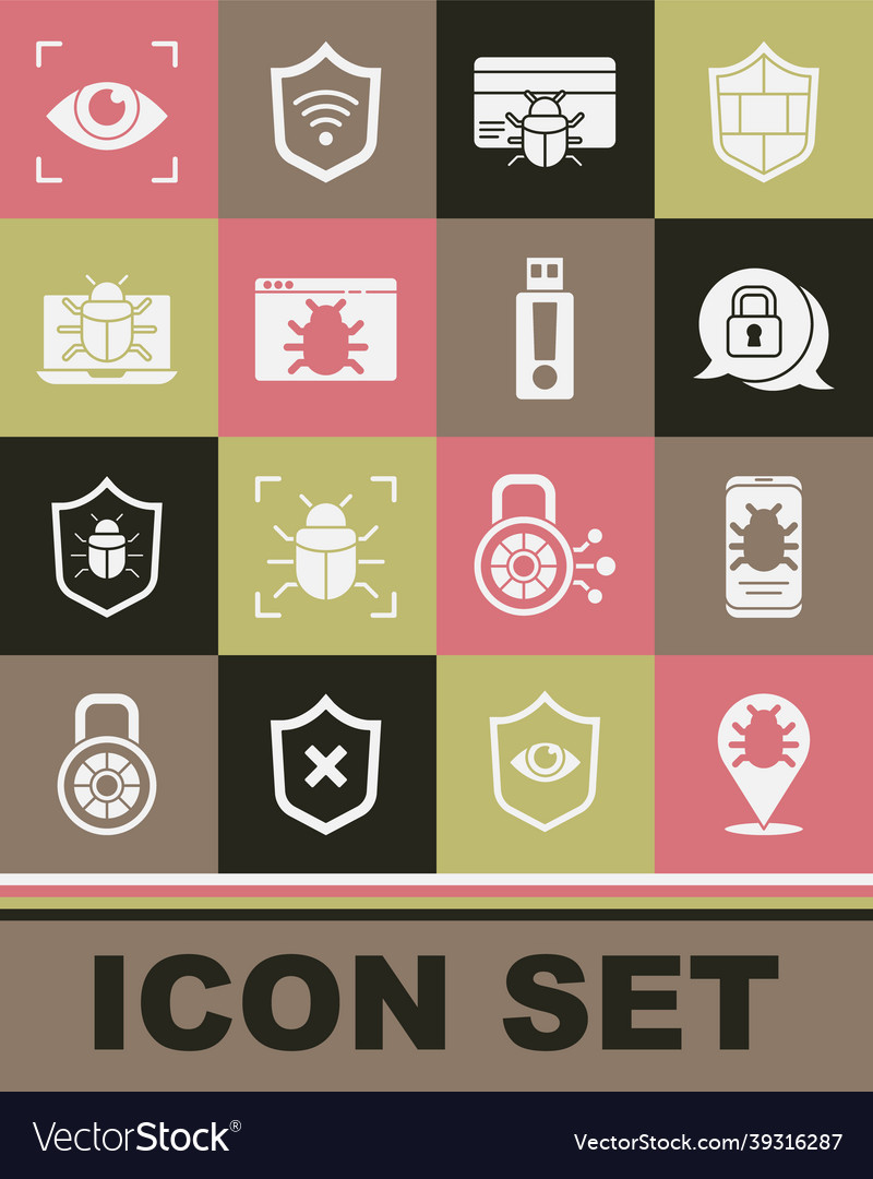 Set system bug on mobile cyber security vector image Set system bug on mobile cyber security