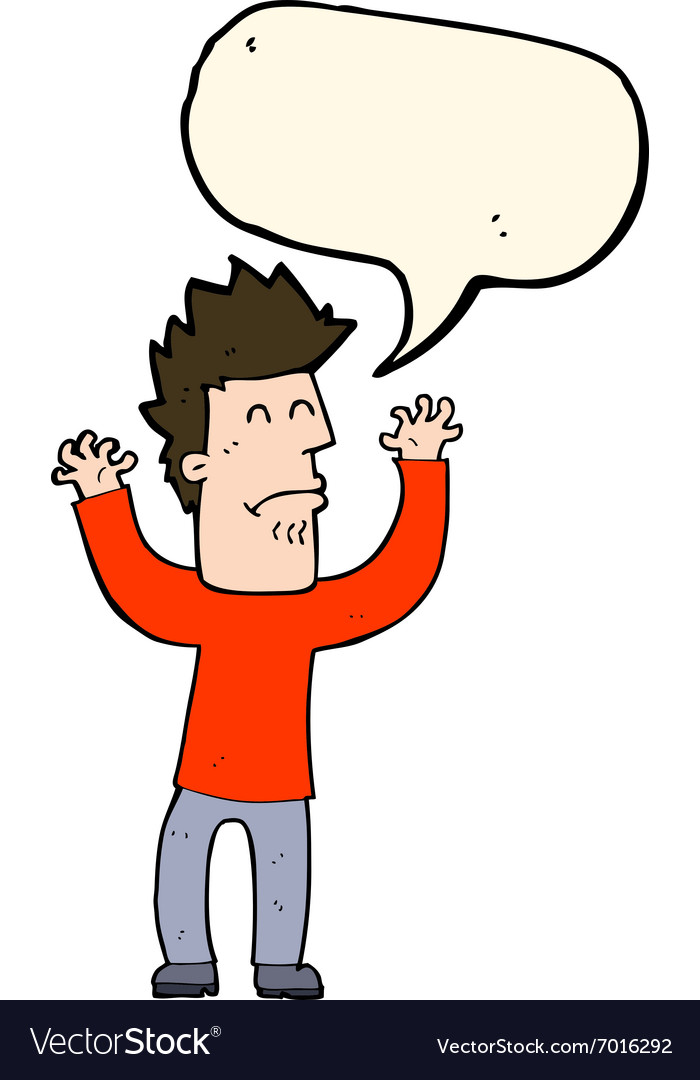 Cartoon stressed man with speech bubble