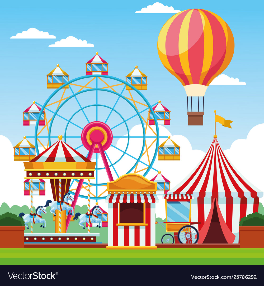 Fair festival with fun attractions scenery Vector Image