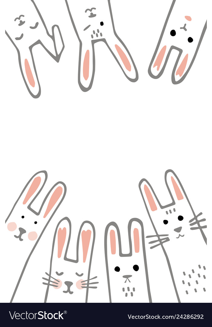 Happy Easter Banner Frame With Funny Bunny Faces Vector Image