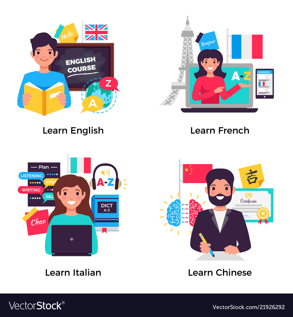 Language training 4 flat compositions Royalty Free Vector