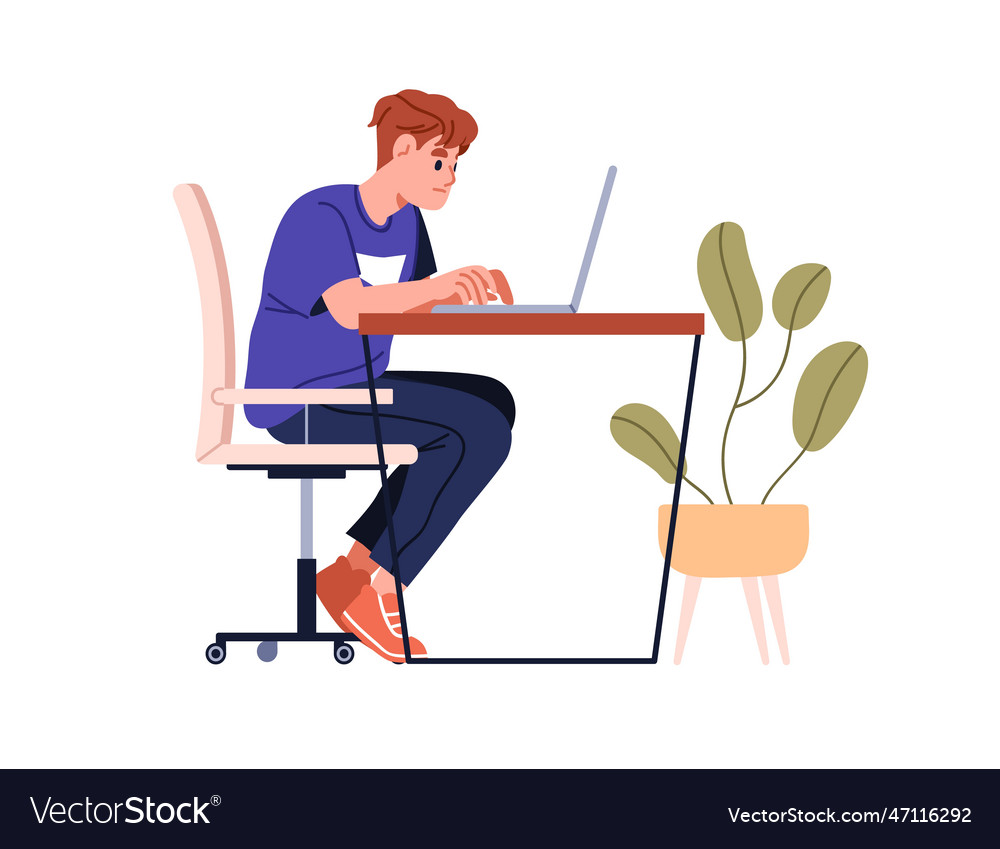 Person sitting at desk working laptop sad Vector Image