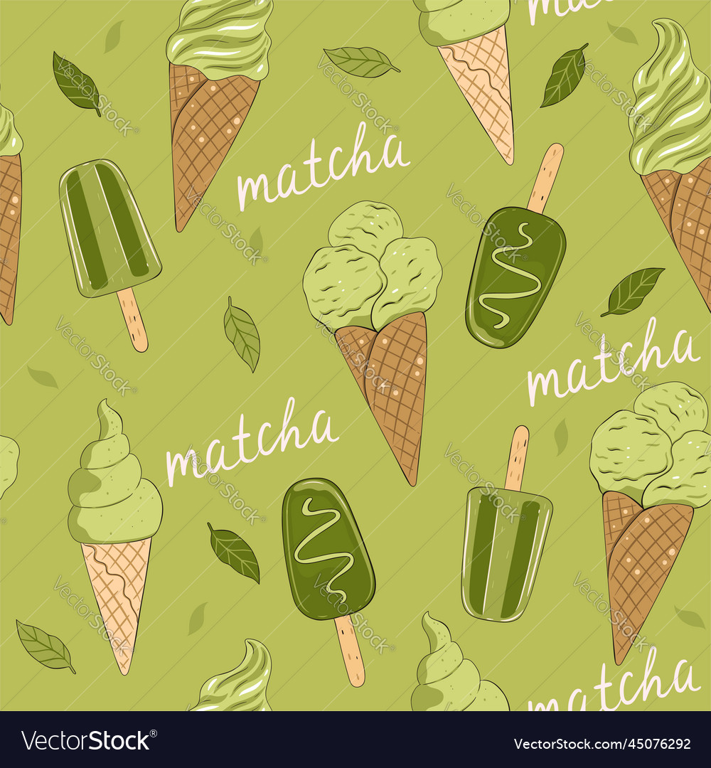 Seamless pattern with matcha ice cream image vector image Seamless pattern with matcha ice cream image