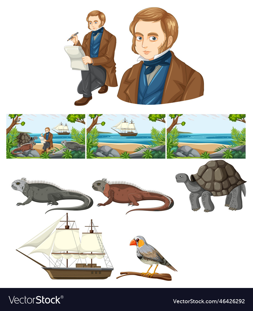Set of mix charles darwin with animal Royalty Free Vector