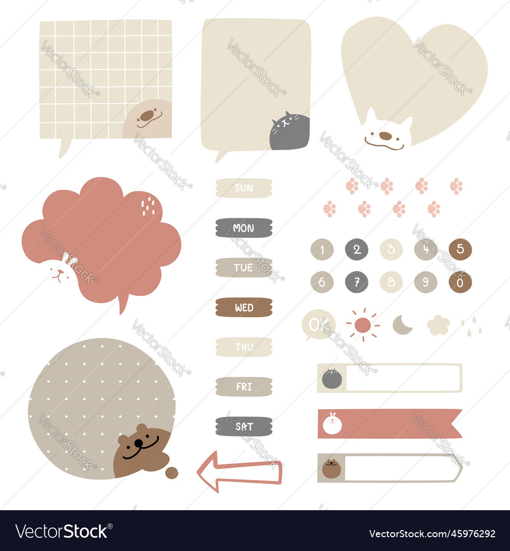 Set of text box planner reminder with icon vector image Set of text box planner reminder with icon