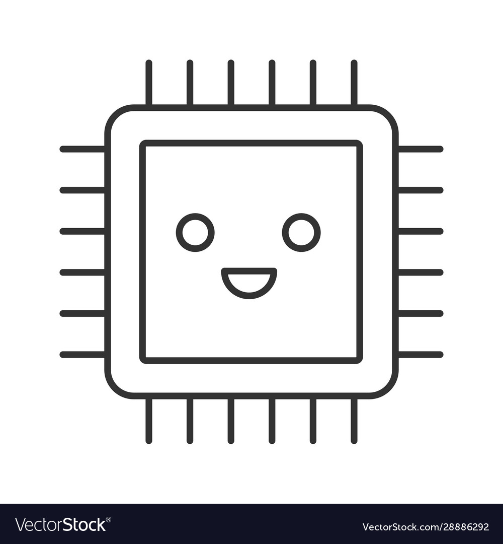 Smiling processor linear icon vector image Smiling processor linear icon