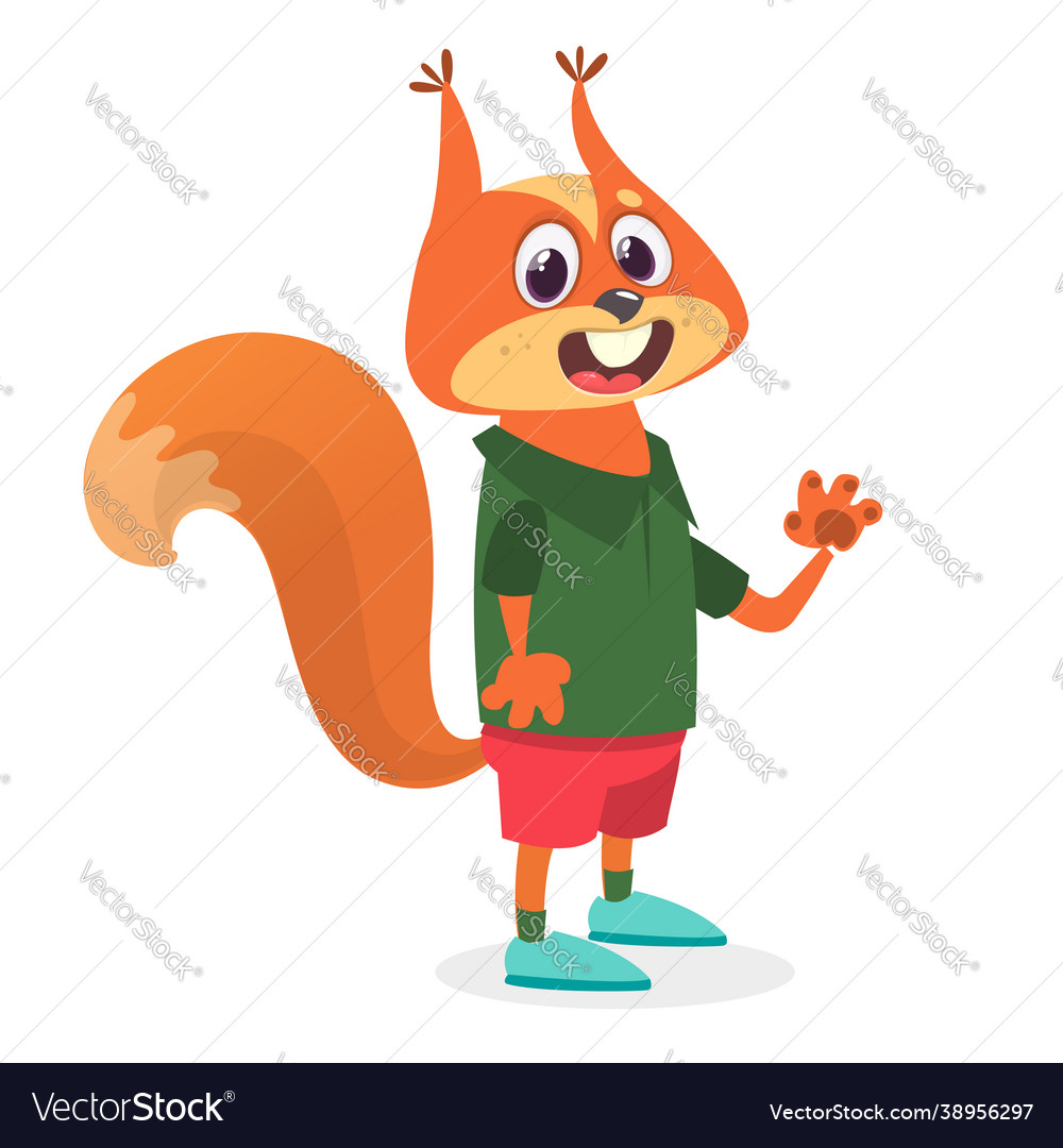 Cartoon funny and happy squirrel wearing modern