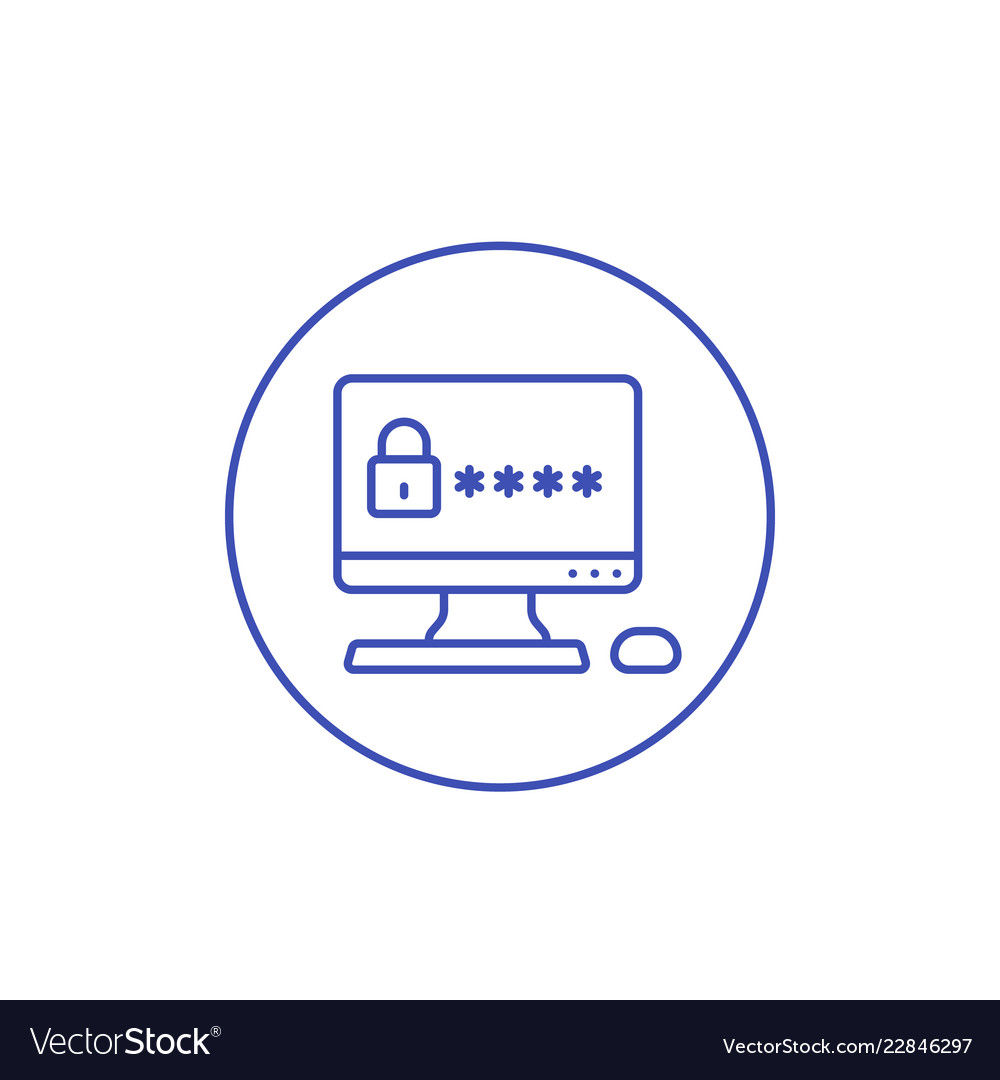 Computer with password access line icon vector image Computer with password access line icon