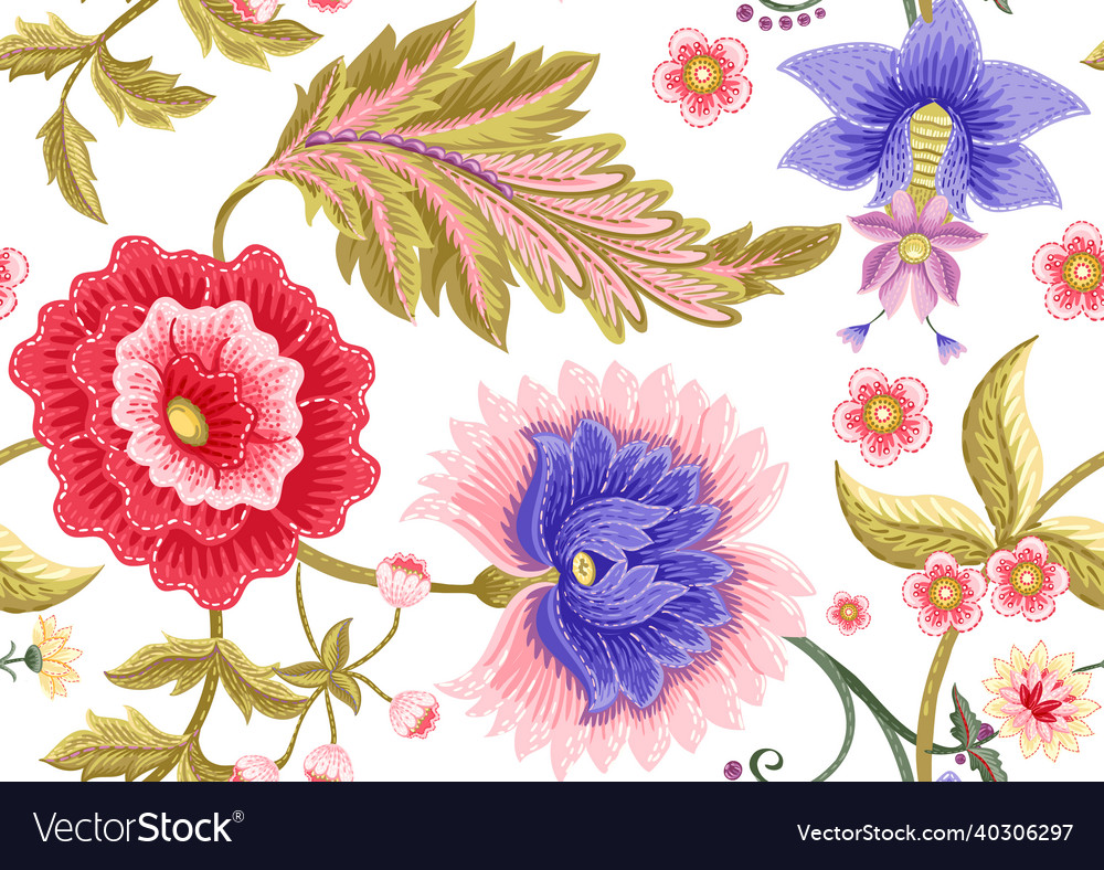 Fantasy flowers in retro vintage jacobean Vector Image Fantasy flowers in retro vintage jacobean