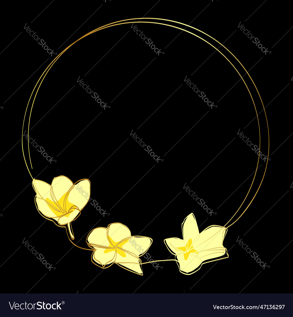 Gold frangipani and circle frame in simple sketch