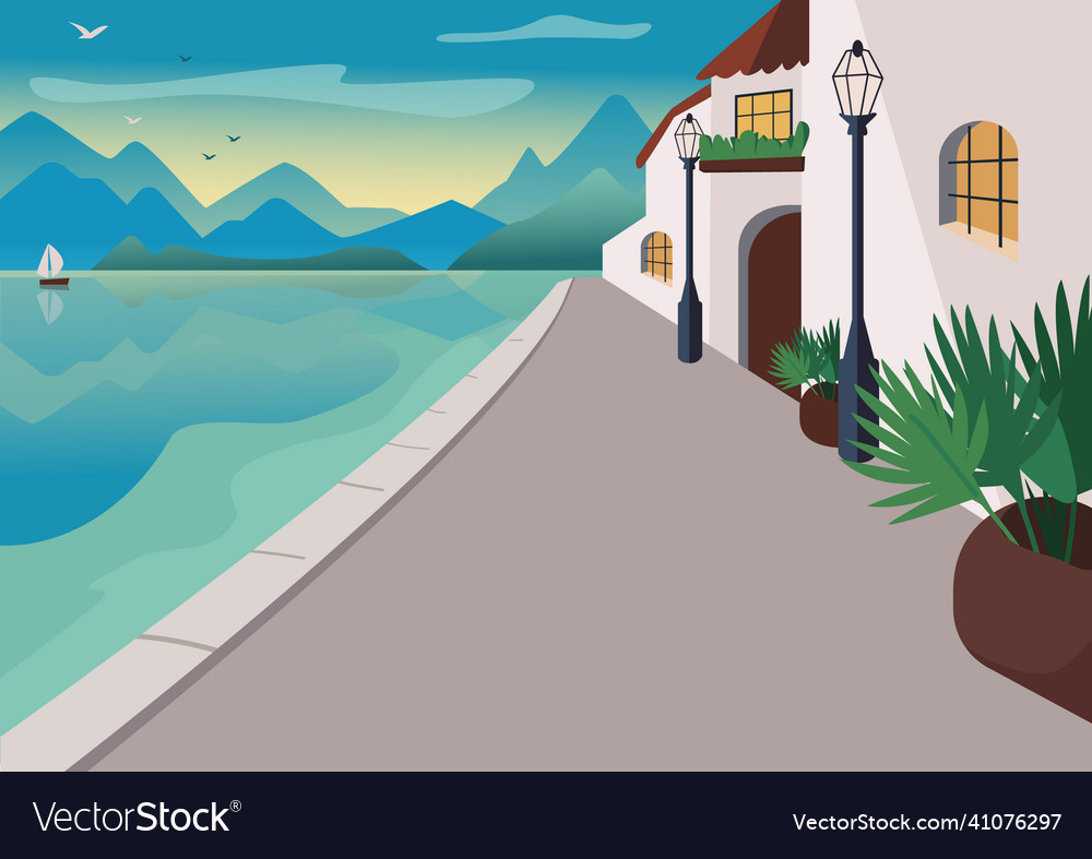 Seaside resort village flat color Royalty Free Vector Image