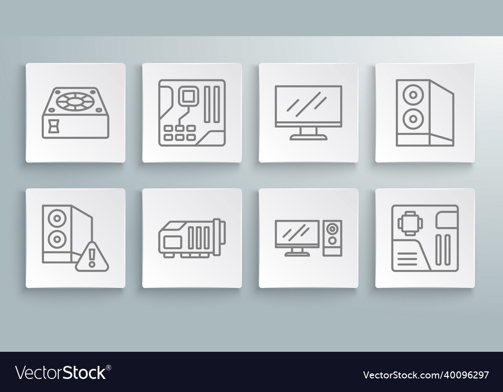 Set line case of computer motherboard digital vector image Set line case of computer motherboard digital
