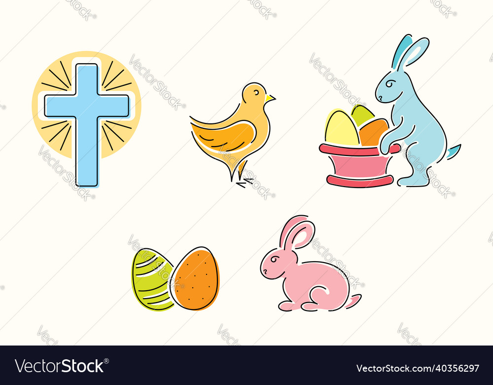 Set of line art easter icons