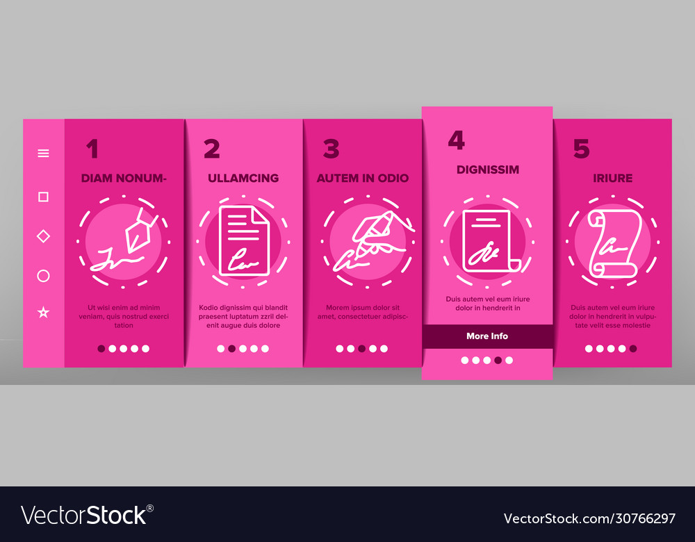 Signature signing onboarding icons set vector image Signature signing onboarding icons set