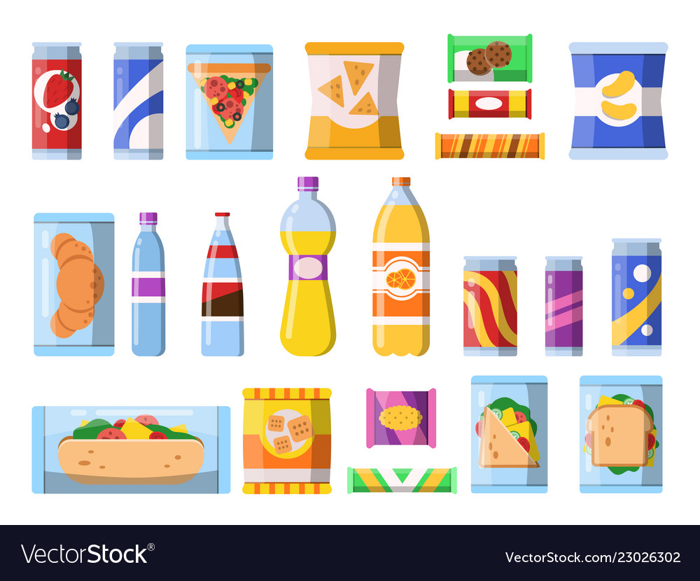 Beverages food plastic containers fastfood drinks Vector Image