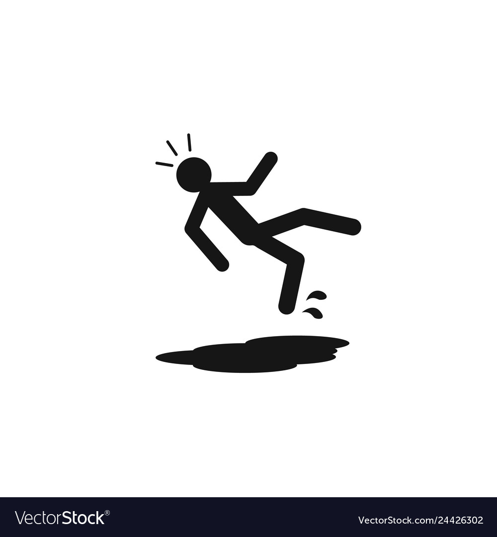 Little man slips on slippery floor and falls down Vector Image