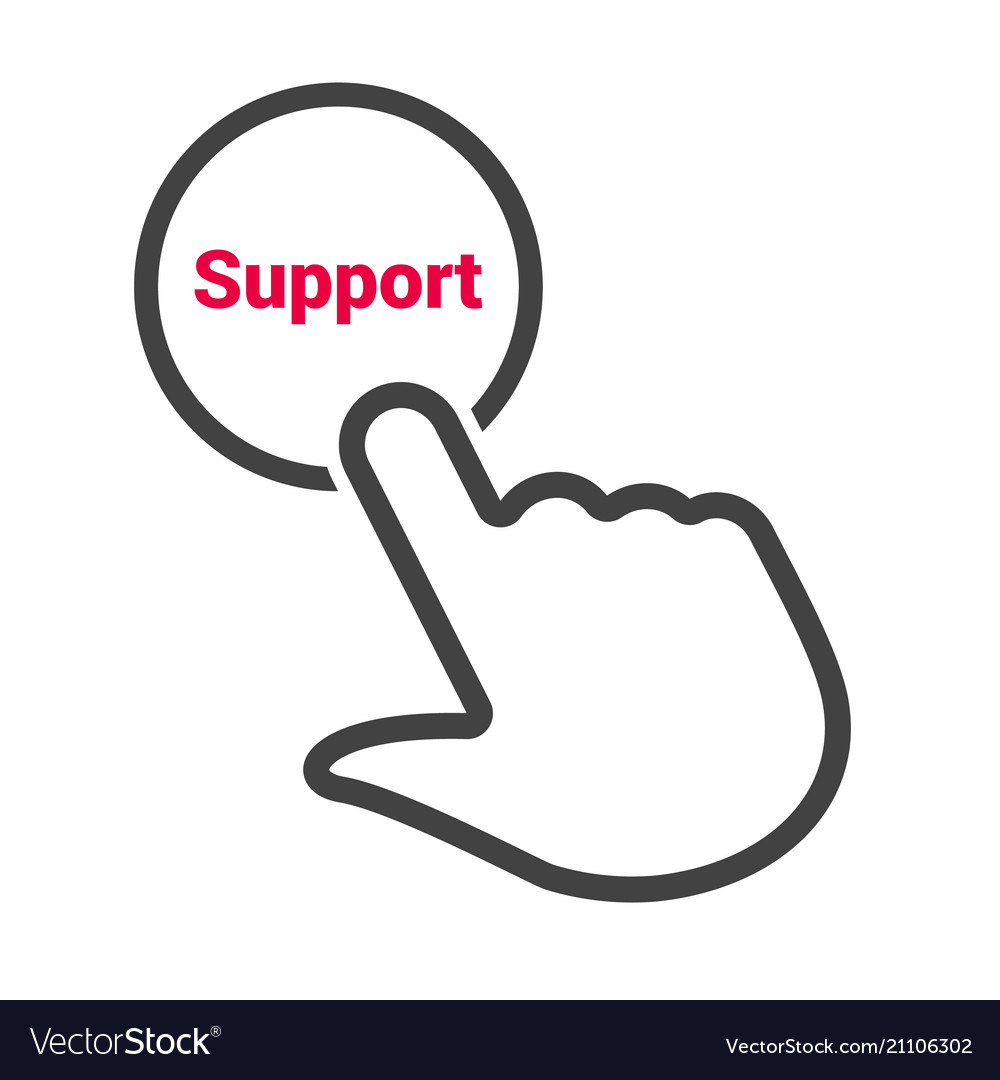 Hand presses the button with text support vector image Hand presses the button with text support