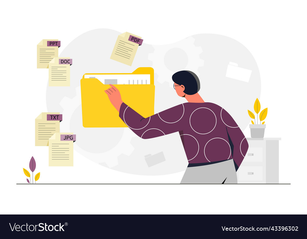 Man with text files vector image Man with text files