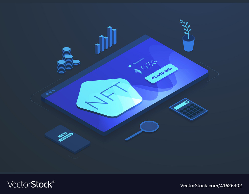 Nft marketplace isometric concept non-fungible