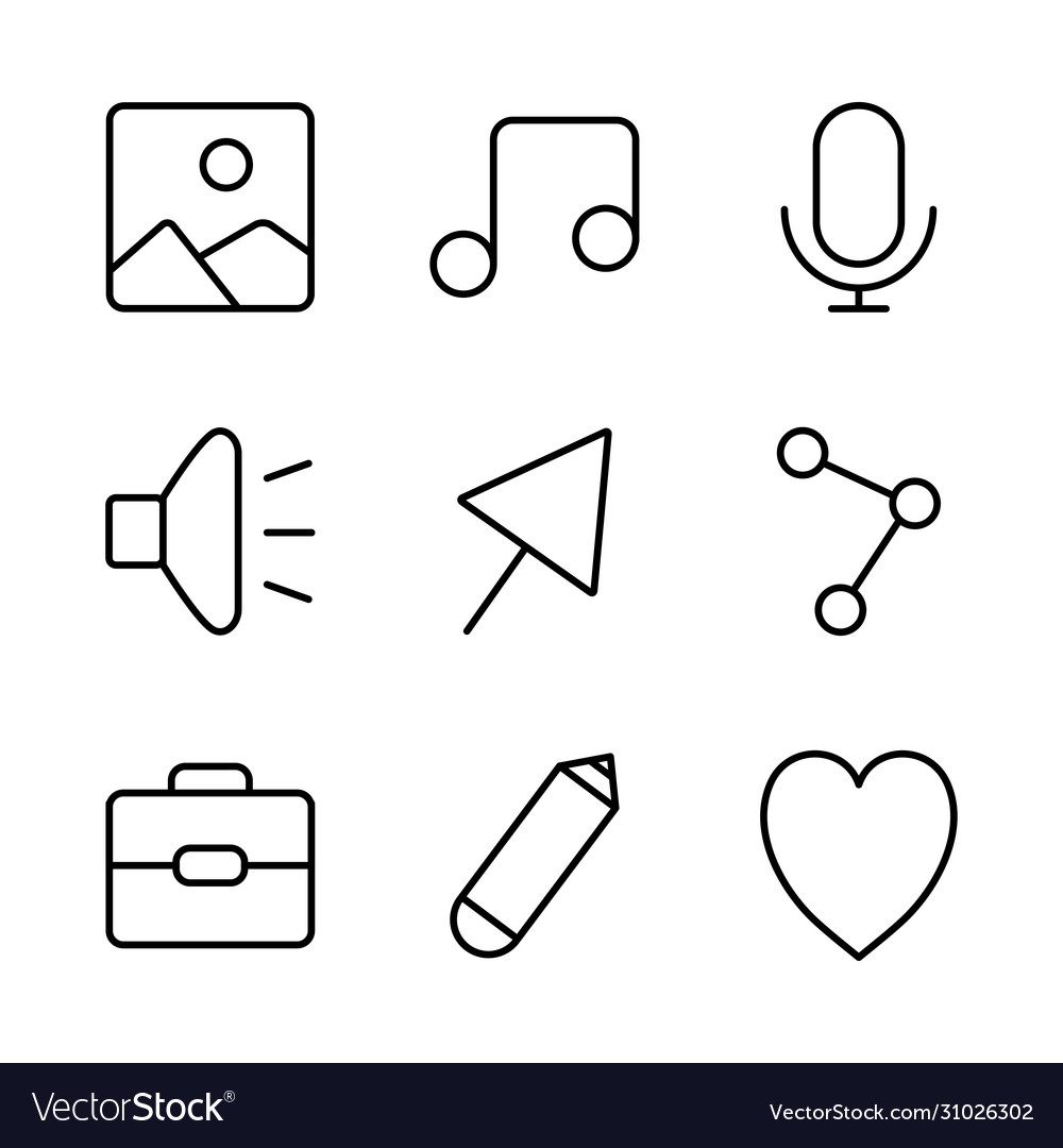 Picture symbol and user interface icon set line vector image Picture symbol and user interface icon set line