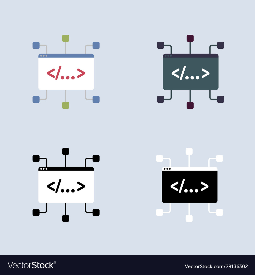 Programming code flat icon set