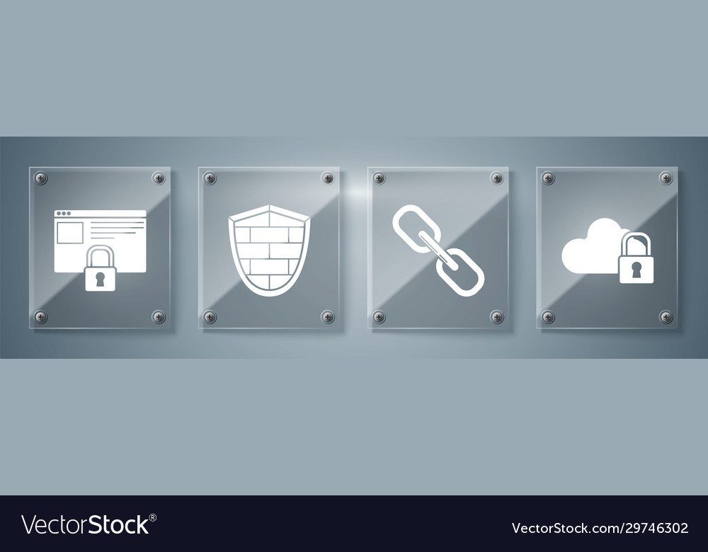 Set cloud computing lock chain link shield vector image Set cloud computing lock chain link shield