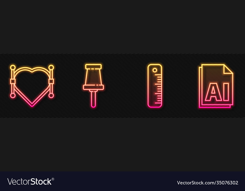 Set line ruler heart with bezier curve push pin Vector Image Set line ruler heart with bezier curve push pin