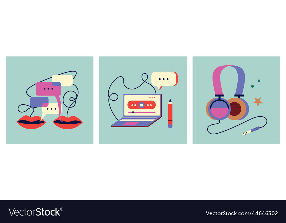 Set of icons for podcasts computer with record