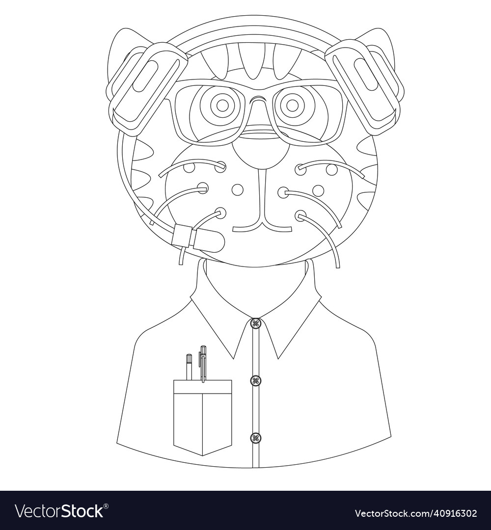 Tiger is a support service specialist coloring vector image Tiger is a support service specialist coloring