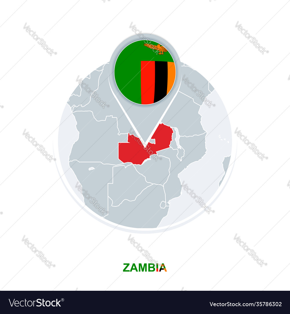 Zambia map and flag icon with highlighted