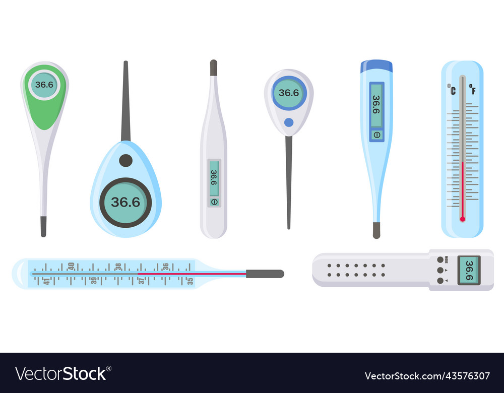 Ein Koronavirus-Erkrankungen Satz von medizinischem Thermometer