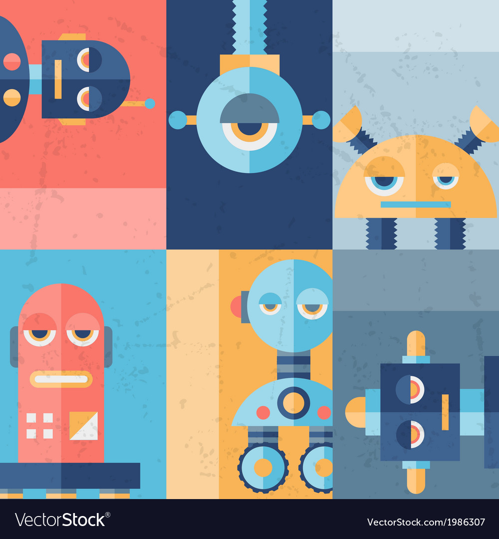 Background with robot in flat style